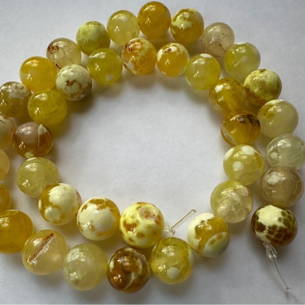 Yellow Fire Orca Agate 10mm Natural Stone Beaded Stretchy Bracelet Size 7